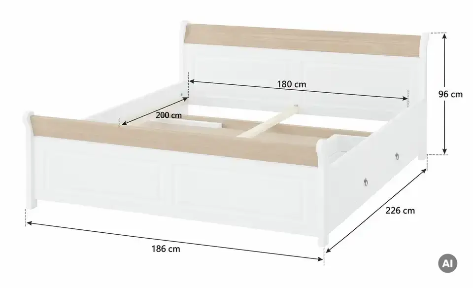 Bettgestell Massetto, Bemaßung