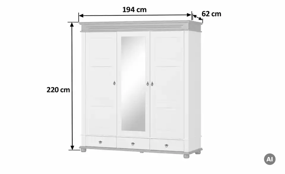 Drehtürenschrank Massetto, Bemaßung