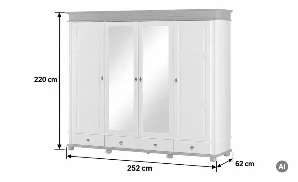 Drehtürenschrank Massetto, Bemaßung