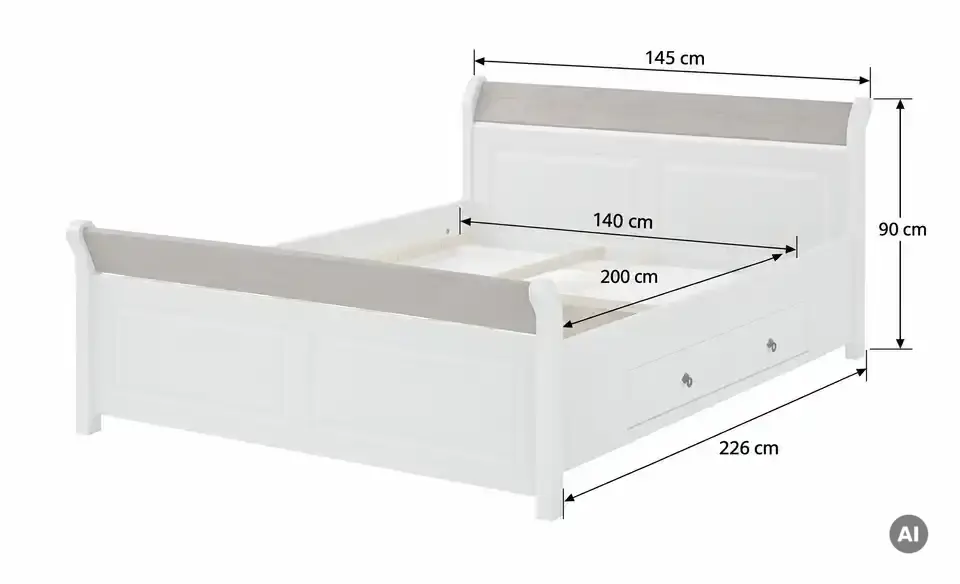 Bettgestell Massetto, Bemaßung
