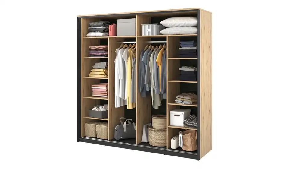 Schwebetürenschrank Quant, geöffnet