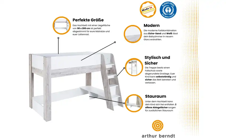 Hochbett, Bild mit Text