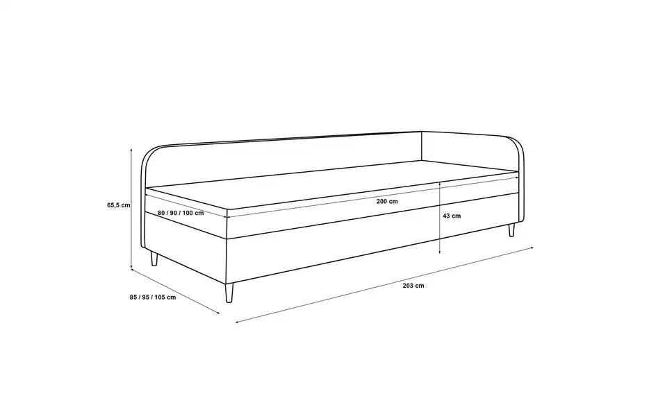 Polsterbett Ilford, Bemaßung