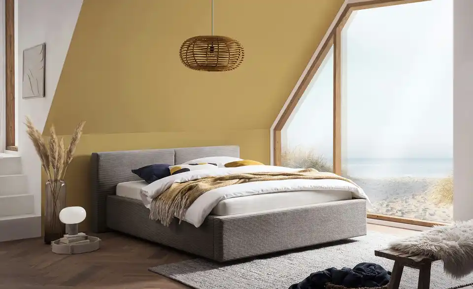 Polsterbett mit Bettkasten Cube, in Wohnsituation