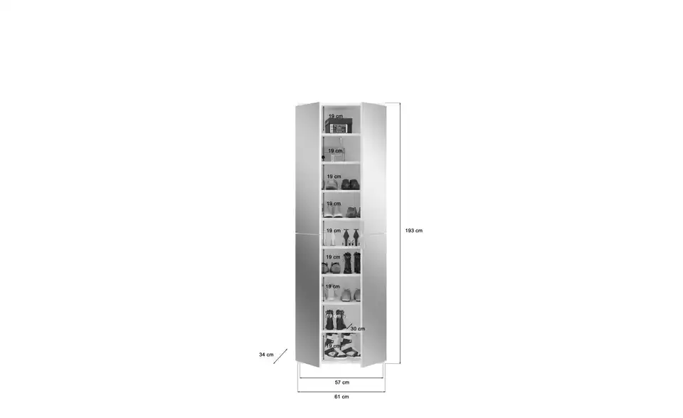 Mehrzweckschrank-Set Projekt X, Bemaßung