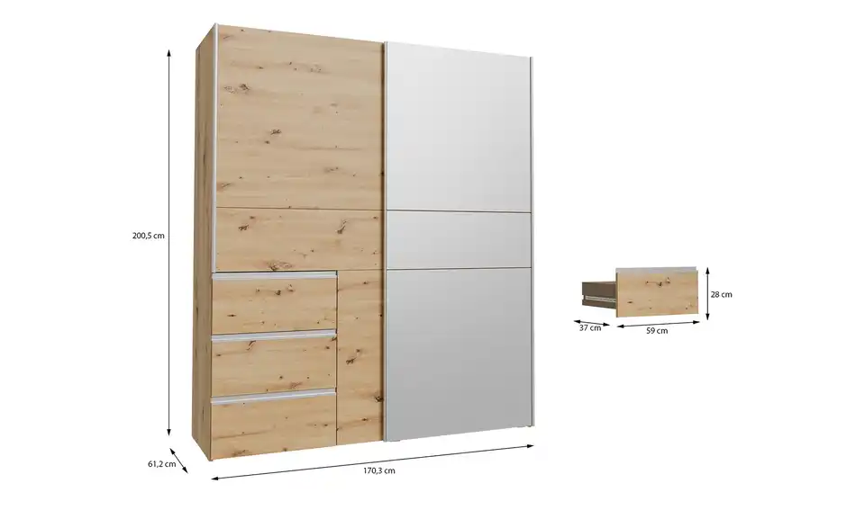 Schwebetürenschrank Winn2, Bemaßung