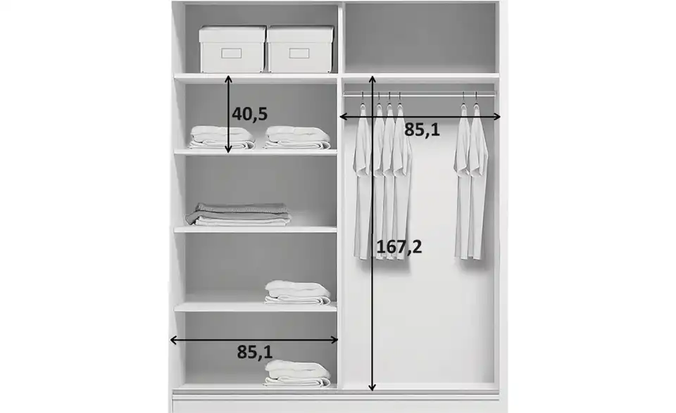 Schwebetürenschrank Aarau A1, Bemaßung