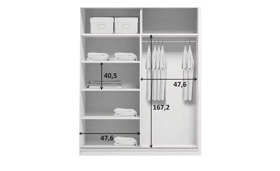Schwebetürenschrank A1, Bemaßung