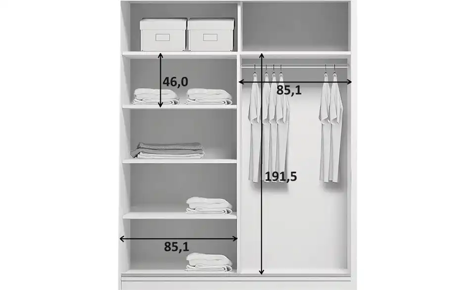 Schwebetürenschrank A1, Bemaßung