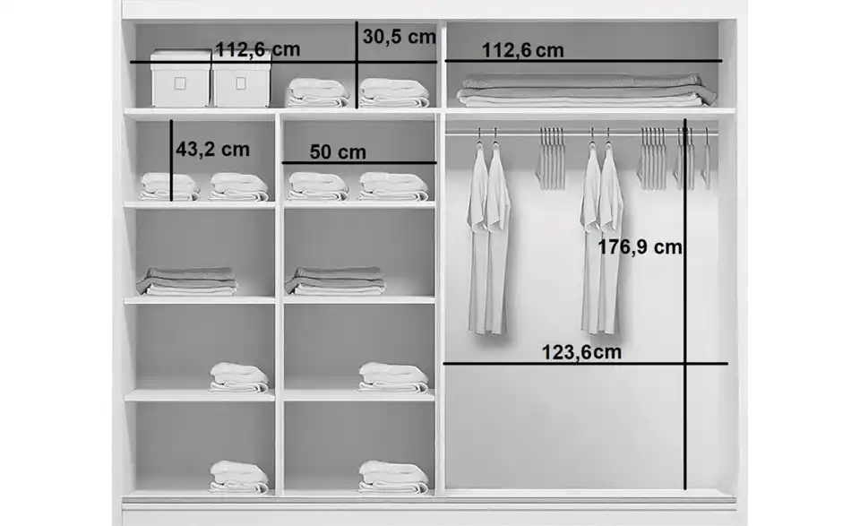 Schwebetürenschrank A1, Bemaßung