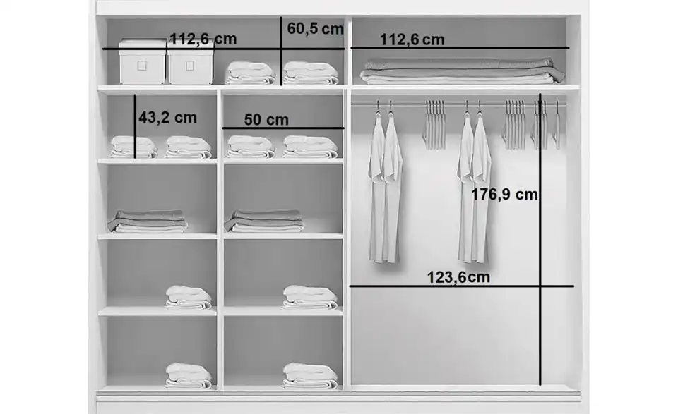 Schwebetürenschrank A1, Bemaßung
