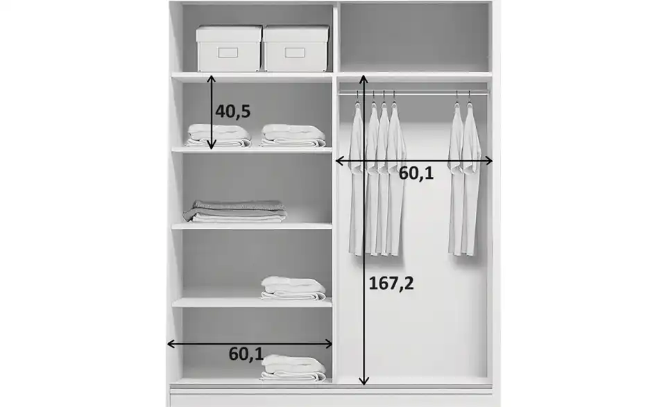 Schwebetürenschrank Aarau A15, Bemaßung