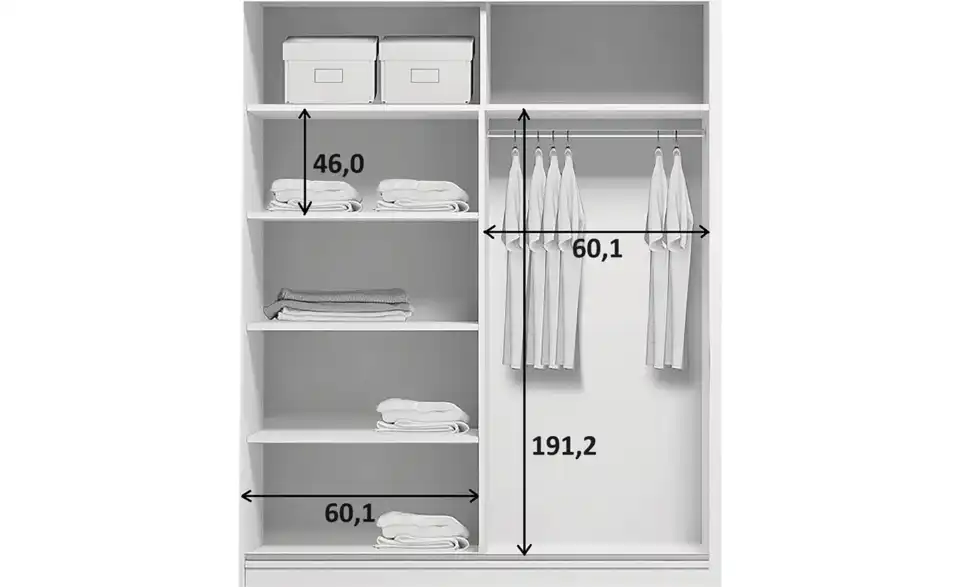 Schwebetürenschrank Aarau A1, Bemaßung