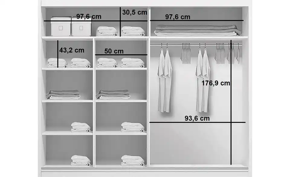 Schwebetürenschrank Aarau A1, Bemaßung