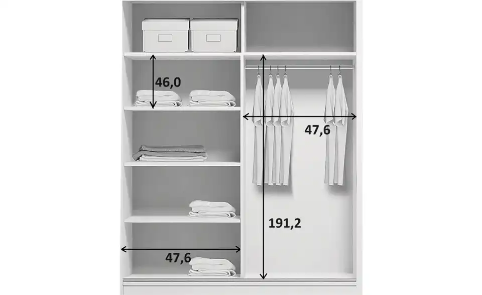 Schwebetürenschrank Aarau A15, Bemaßung