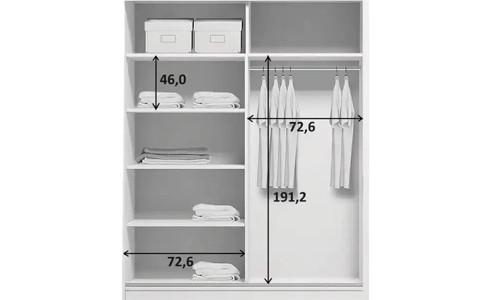 Schwebetürenschrank Aarau A15, Bemaßung