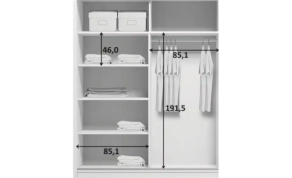 Schwebetürenschrank Aarau A15, Bemaßung