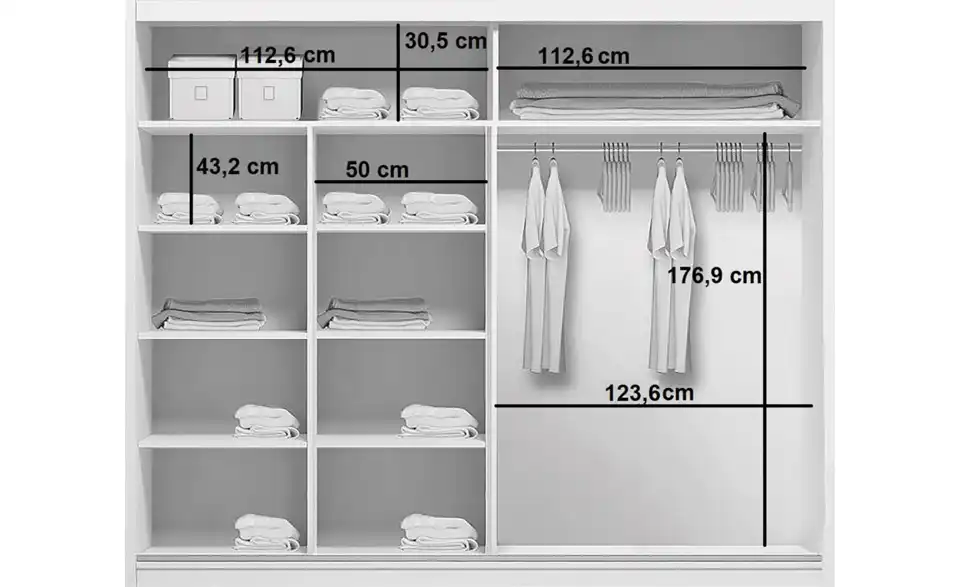 Schwebetürenschrank Aarau A15, Bemaßung