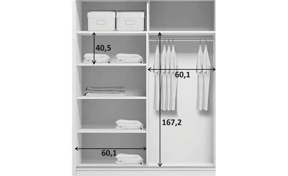 Schwebetürenschrank Aarau A20, Bemaßung
