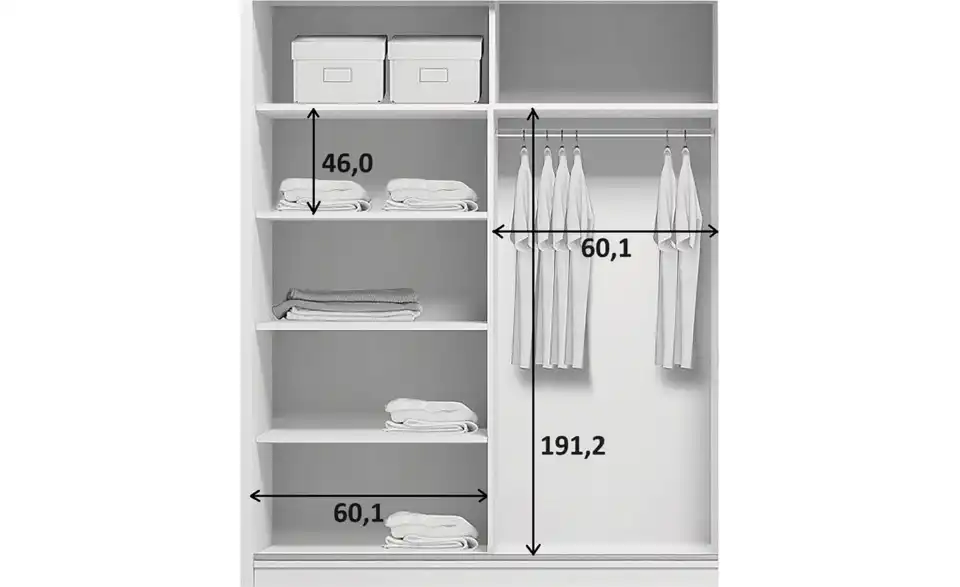 Schwebetürenschrank Aarau A20, Bemaßung