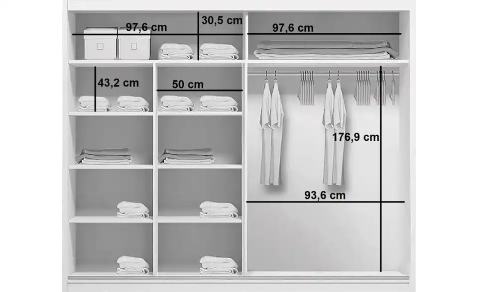 Schwebetürenschrank Aarau A20, Bemaßung