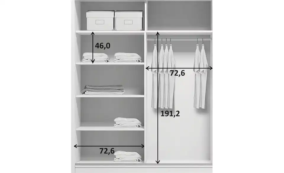 Schwebetürenschrank Aarau A20, Bemaßung