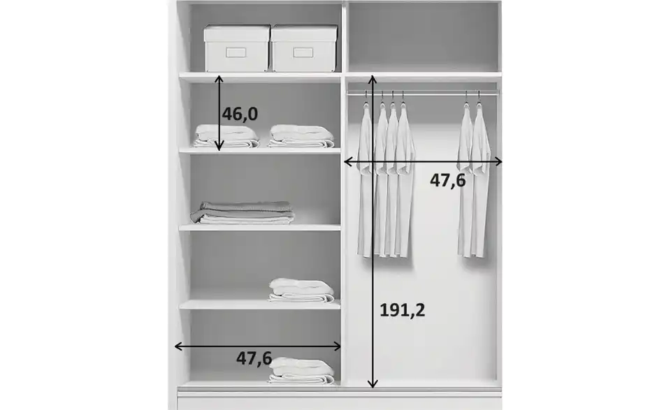 Schwebetürenschrank Aarau A20, Bemaßung