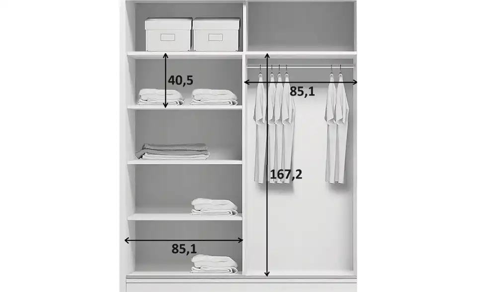 Schwebetürenschrank Aarau A20, Bemaßung