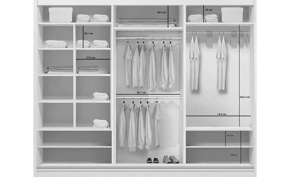 Schwebetürenschrank Aarau A24, Bemaßung