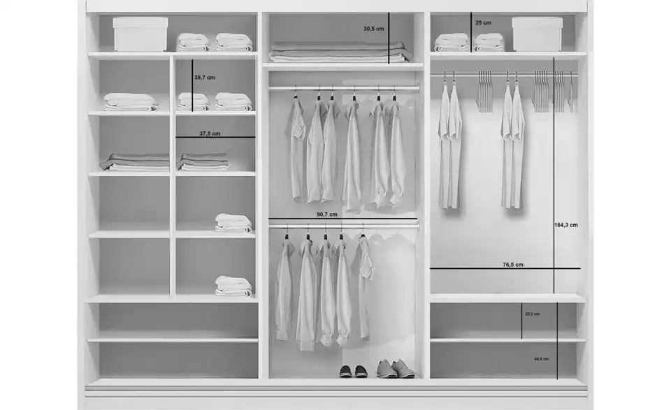 Schwebetürenschrank Aarau A31, Bemaßung