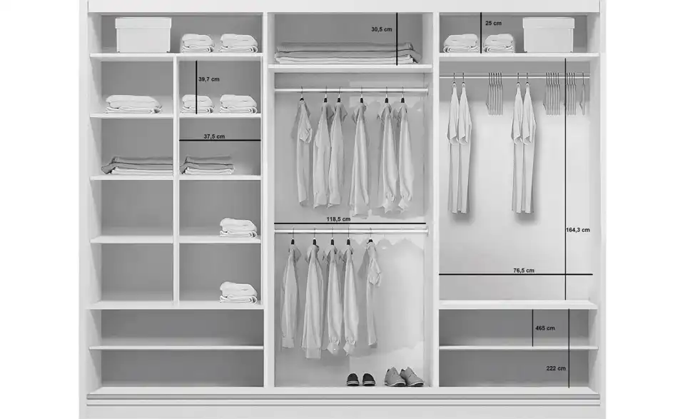Schwebetürenschrank Aarau A31, Bemaßung