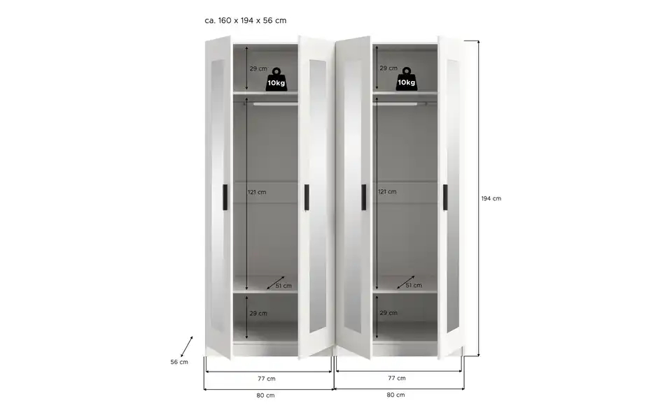Kleiderschrank, Bemaßung