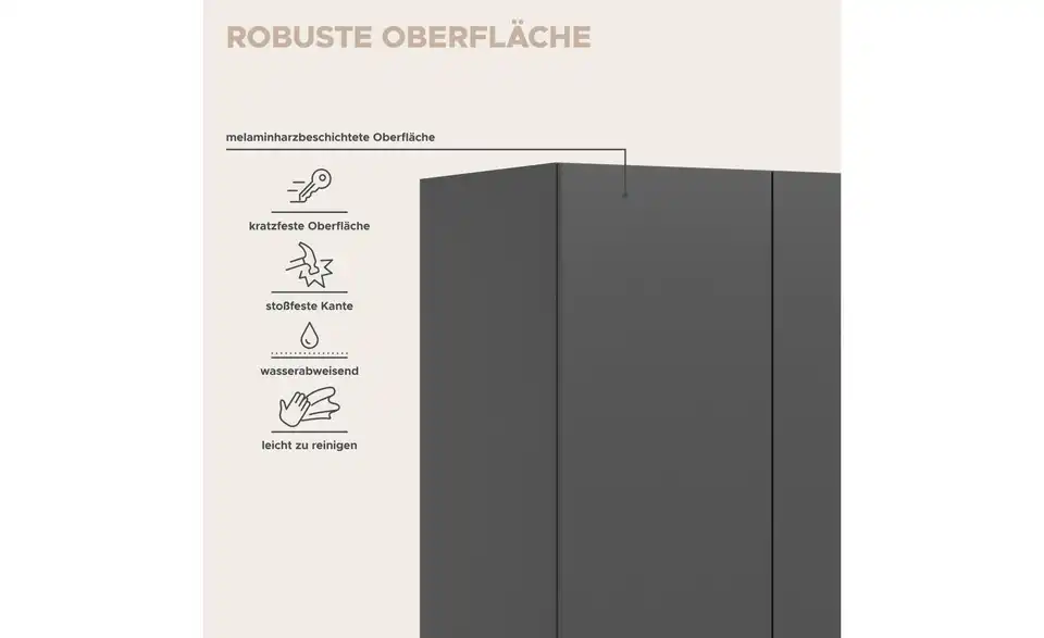 Drehtürenschrank, Bild mit Text