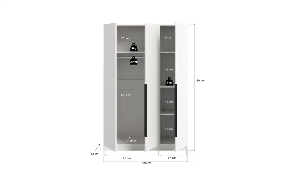 Drehtürenschrank, Bemaßung