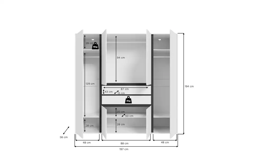 Kleiderschrank, Bemaßung