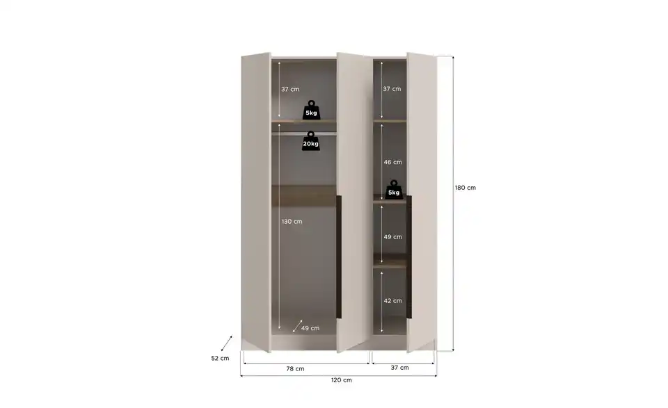 Drehtürenschrank, Bemaßung