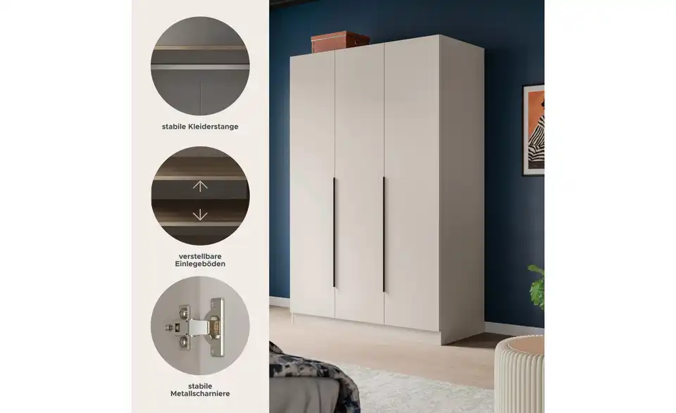 Drehtürenschrank, Bild mit Text