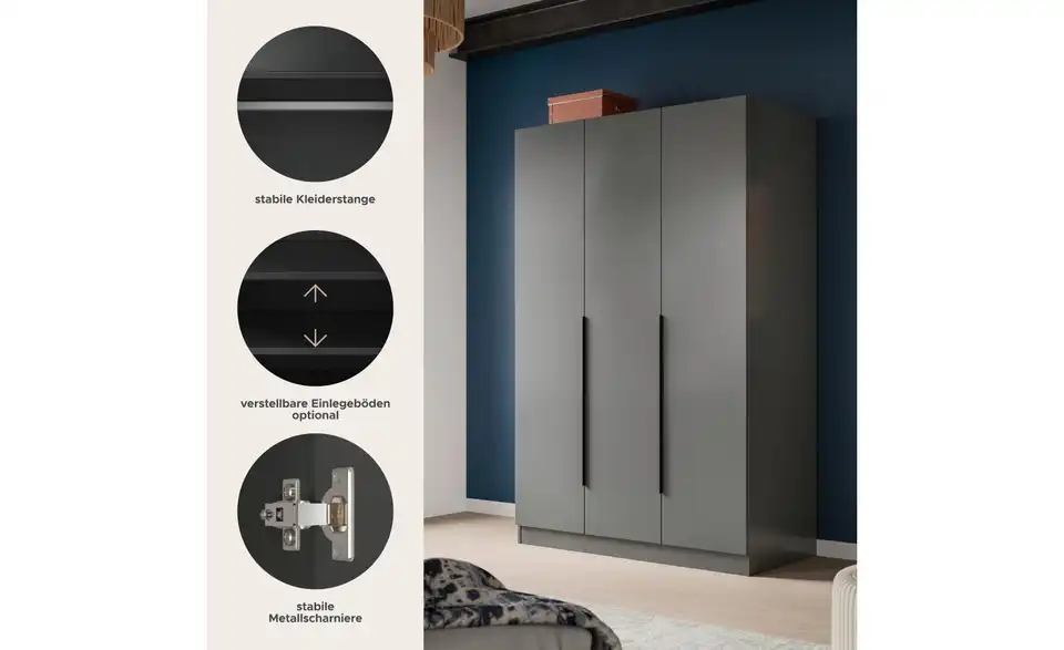 Drehtürenschrank, Bild mit Text