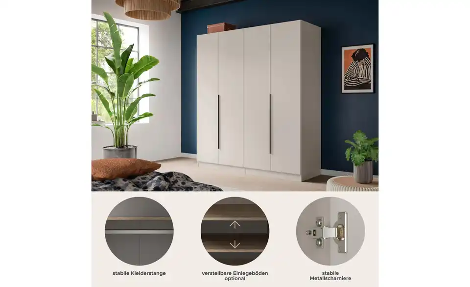 Drehtürenschrank, Bild mit Text