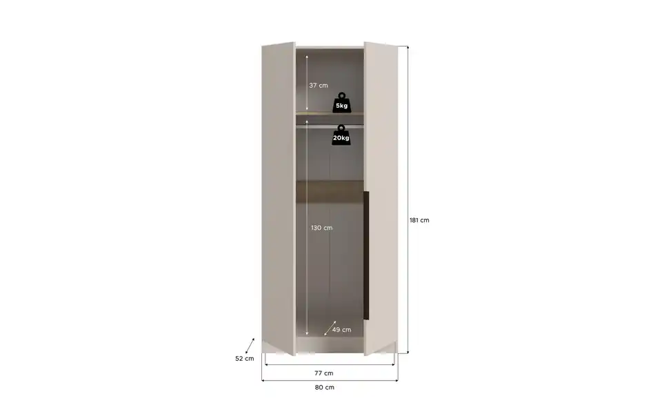 Drehtürenschrank, Bemaßung