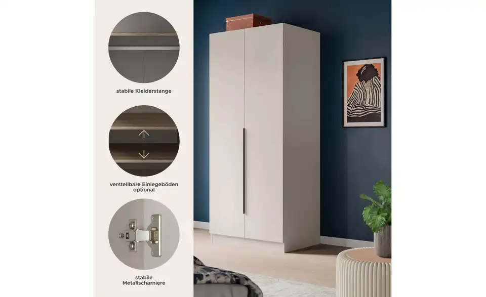 Drehtürenschrank, Bild mit Text