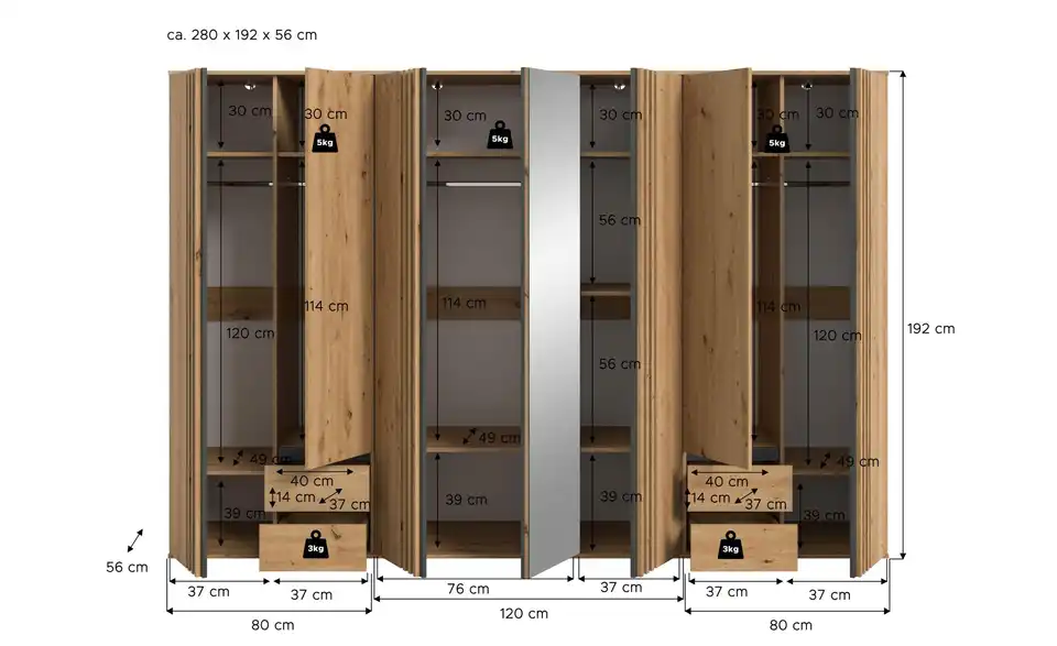 Kleiderschrank, Bemaßung
