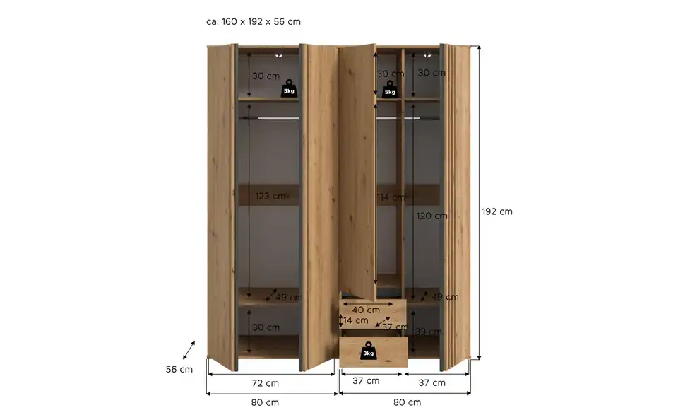 Kleiderschrank, Bemaßung