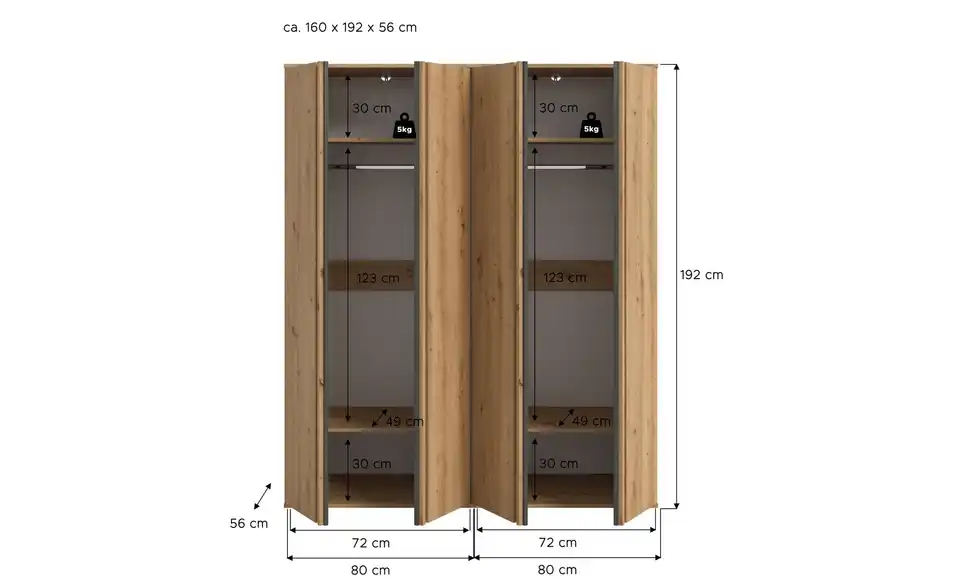 Kleiderschrank, Bemaßung