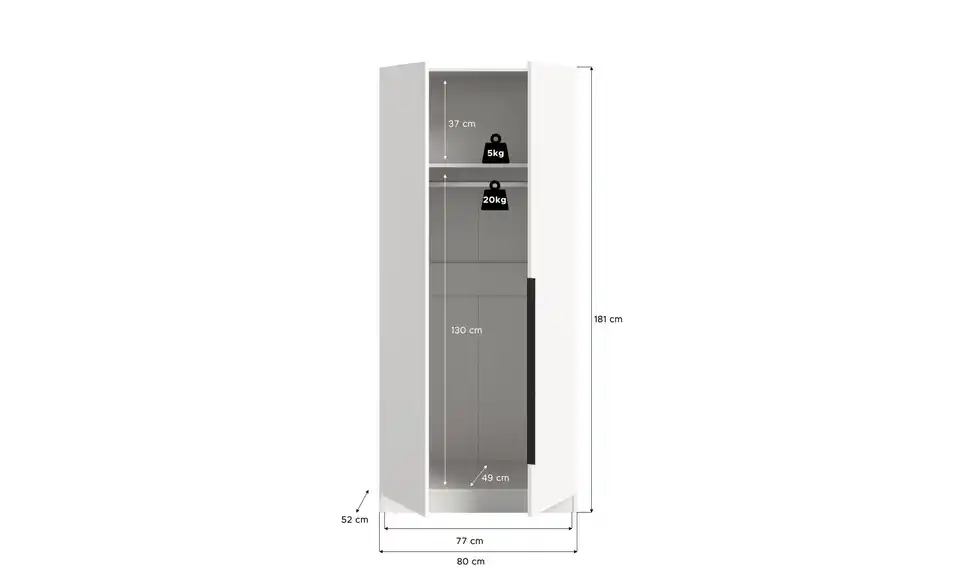 Drehtürenschrank, Bemaßung