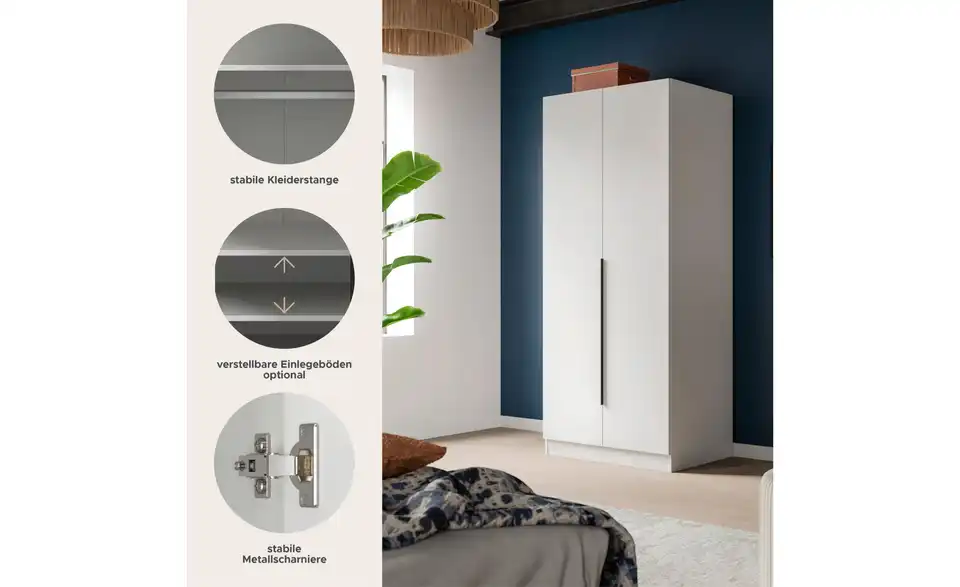 Drehtürenschrank, Bild mit Text
