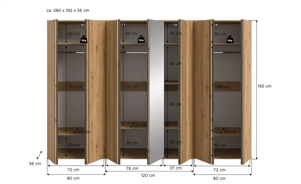 Kleiderschrank, Bemaßung