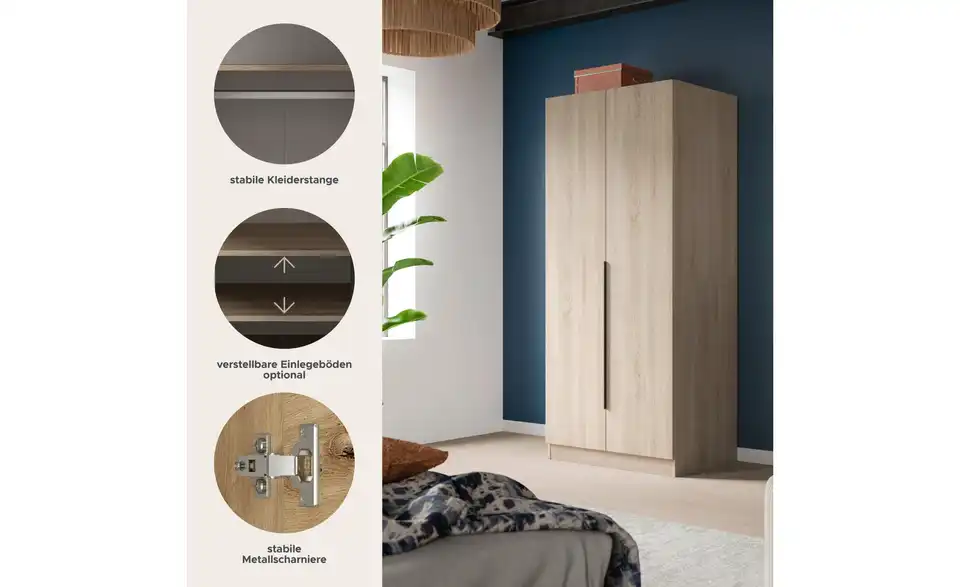 Drehtürenschrank, Bild mit Text
