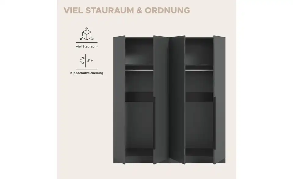 Drehtürenschrank, Bild mit Text