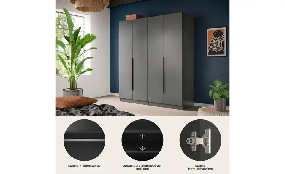 Drehtürenschrank, Bild mit Text